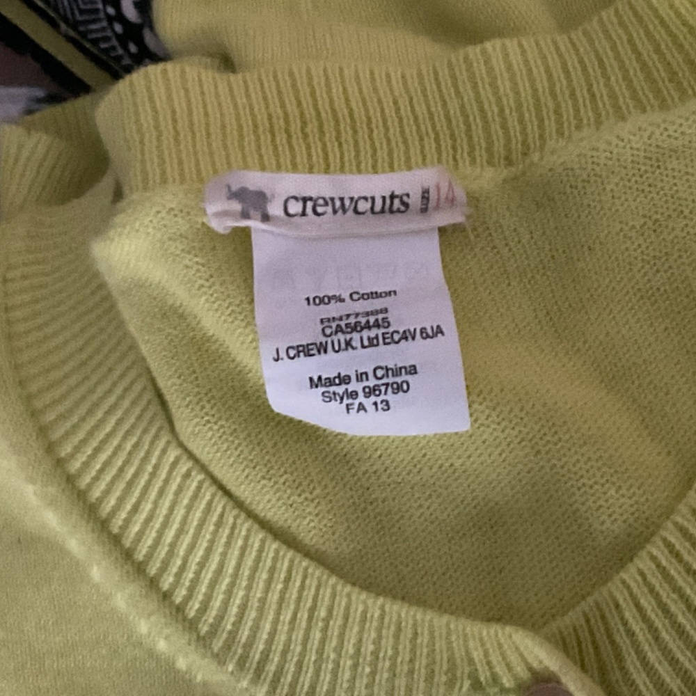 Crewcuts 100% Cotton Yellow/ Chartreuse Long Sleeve Cardigan Size 14 - Picture 6 of 6